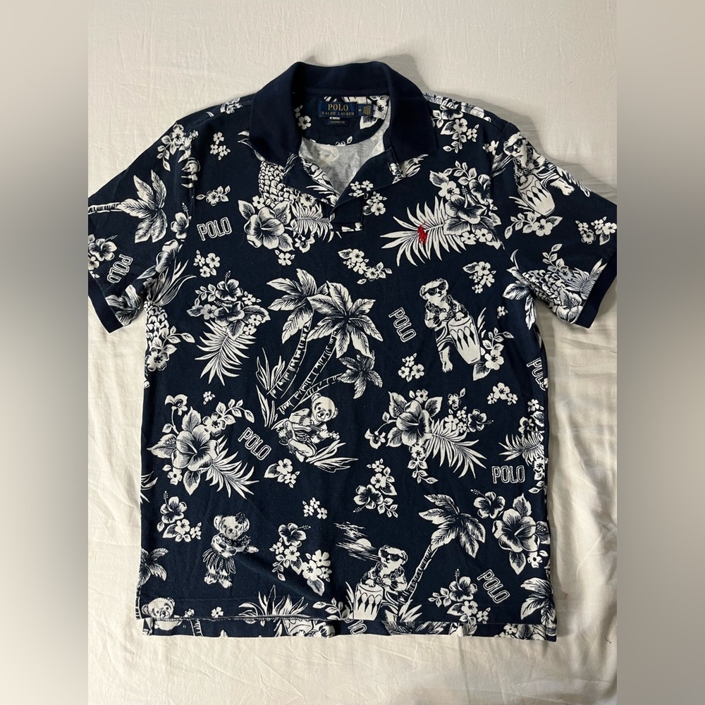 Ralph Lauren Men's Navy and White Floral Polo Shirt